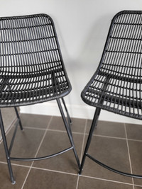 2 NEW BLACK RATTAN COUNTER HEIGHT STOOLS WITH STEEL BASE