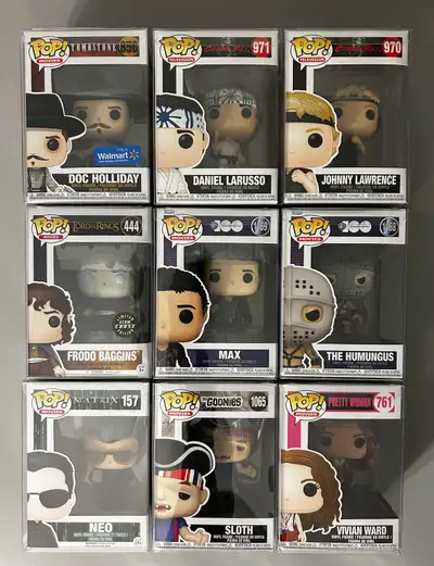 For trade, or make an offer. 8pc Funko movie lot. Doc Holliday, Tombstone… GONE Daniel Larusso… GONE...