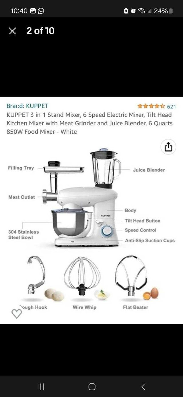 KUPPET 3 in 1 Stand Mixer -Meat Grinder, Juice Blender, Food Mix dans Robots culinaires et mélangeurs  à Ville de Montréal