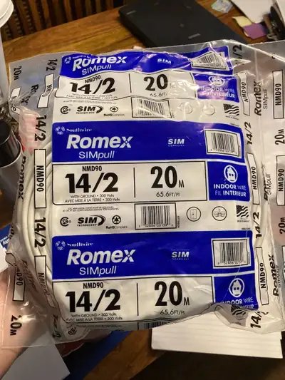 20 meters 14/2 Romex Simpull cable, unopened, View more