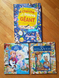 Livres Disney et un livre Géant Cherche et Trouve, comme neufs