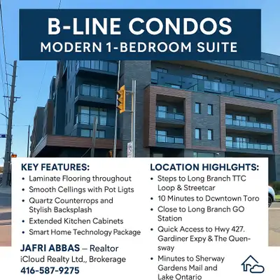 ️ B-Line Condos – Modern 1-Bedroom Suite Horner Ave & Brown’s Line, Etobicoke Experience modern city...