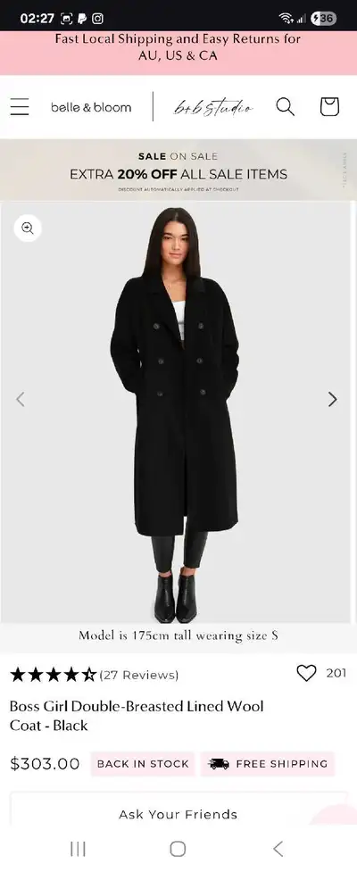 Belle & Bloom Boss Girl 100% Wool Coat Black Size L Brand new with tags attached! Never worn. I have...