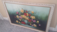 Beautiful  Lg.Original Floral Painting on Canvas Signed & Framed