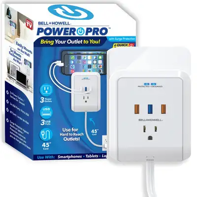 Bell + Howell Power Pro Outlet Extender – 3 Outlets + 3 USB, View more