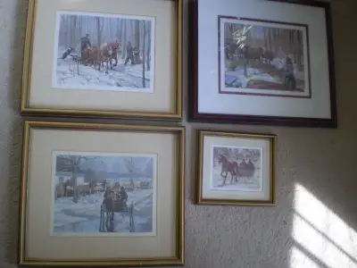 Four Prints with Horse Scenes by Artist Peter Etril Snyder - Three Prints with 7" x 9" Images - $35...