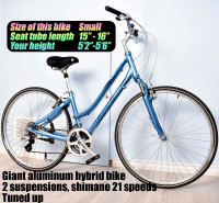 Giant hybrid bike bicycle, 15" small aluminum frame, 27" tires