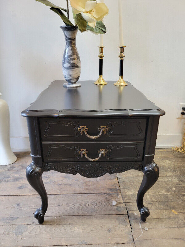 Professionally Painted Antique 2 Drawer Ornate Side Table in Arts & Collectibles in Hamilton - Image 3