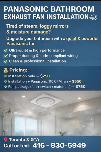 Panasonic Bathroom Exhaust Fan Installation – Starting $250, View more