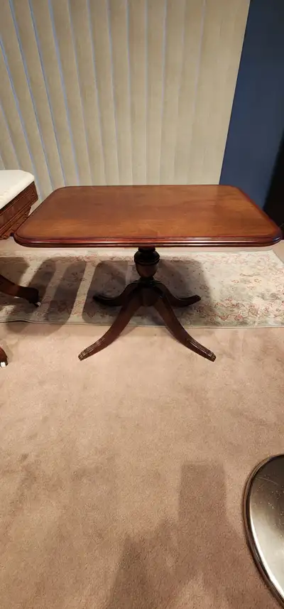 Beautiful Antique Walnut Regency Style Parlor Table with Brass C, View more