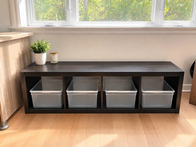 IKEA KALLAX noir/brun avec 4 bacs de rangement, View more