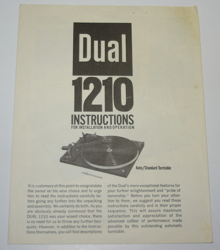 Original Dual 1210 Instructions For Installation and Operation for sale  