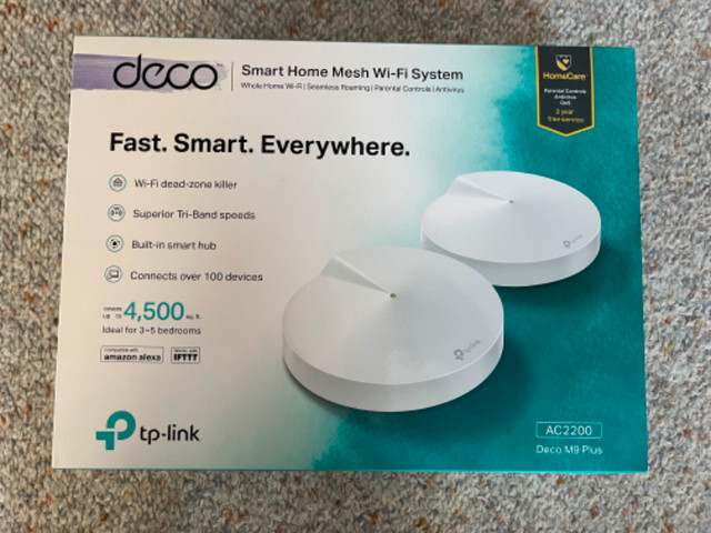 LIKE NEW - deco M9 Plus AC2200 Smart Home Mesh Wi-Fi Network in Networking in St. Catharines