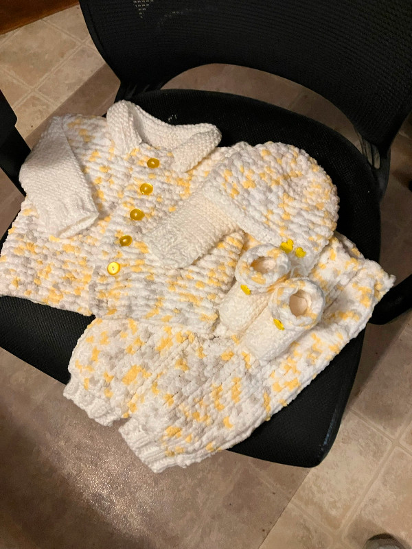 Handmade knitted baby layettes (sweater, hat, booties, blankets, in Clothing - 0-3 Months in Dartmouth - Image 2