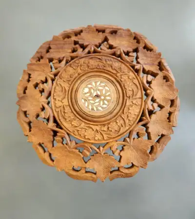 Vintage Indian Hand-Carved Teak Wood Folding Side Table, View more