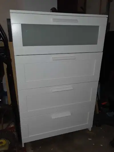 Absolutely like NEW. Purchased for $338. It's 18"deep, 30 3/4" wide, 48 3/4" high. Opaque glass in U...