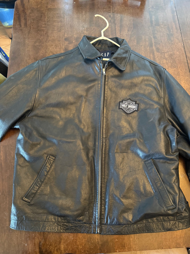 Genuine leather GAP jacket with Harley Davidson patches in Men's in Tricities/Pitt/Maple