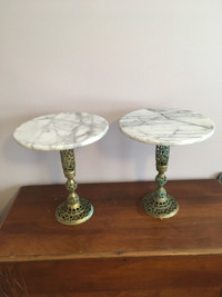 VINTAGE 2PC SET - SOLID MARBLE AND BRASS TABLES / SIDE TABLE