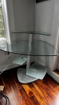 Thick glass metal corner computer pc table desk 