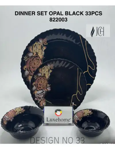 Luxehome Opal Black 33pcs Dinner Set, View more