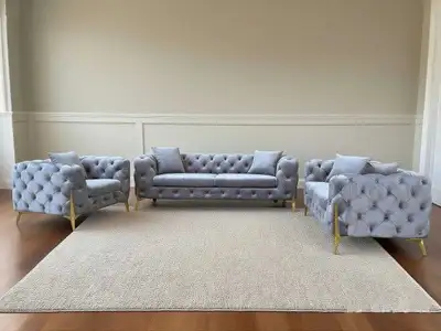 Grey Chesterfield Velvet Sofa Set, Brand New, Delivery Included, View more