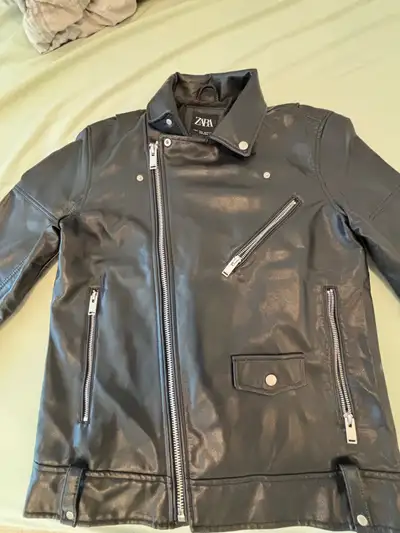 Zara Men’s Faux Leather Biker Jacket - Size Medium (Like New), View more