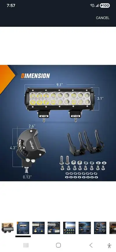9 in. 54W led light bar, View more