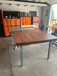 Table saws, air compressor and tool trolley