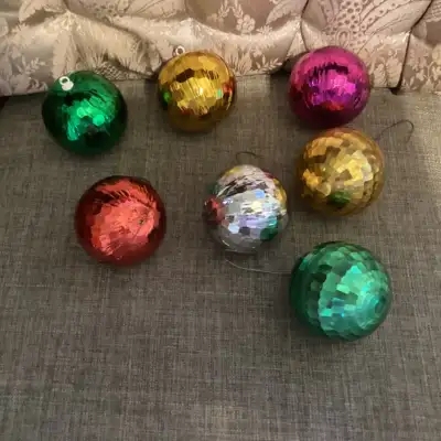 All from our smoke free home. These Vintage Plastic MIRROR BALL Mosaic DISCO Light Reflector Christm...