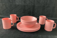 12-Piece Set of Pink Plastic Dishes, Made in Canada