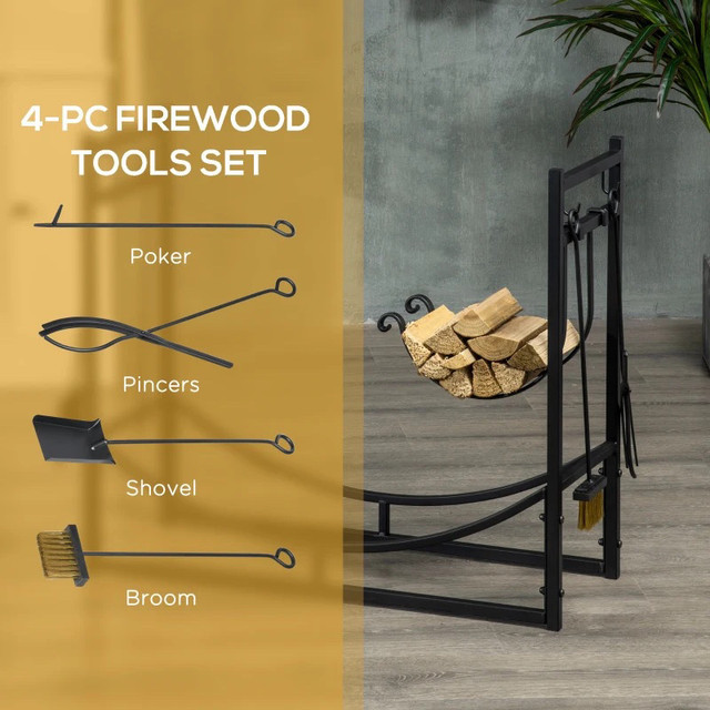 2-Tier Firewood Log Rack with 4 Tools 33" Fireplace Wood Holder  in Fireplace & Firewood in Markham / York Region - Image 4