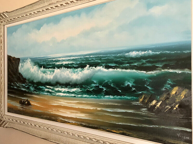 Vintage super large original oil painting on canvas famed signed Art