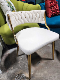 NEW Cream/Ivory Velvet Chair w/ Woven Back and Gold Frame