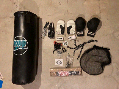 Boxing equipment (Punching bag and mounts included.), View more