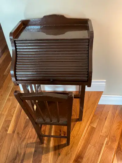 Child’s antique Roll Top desk with Chair, View more