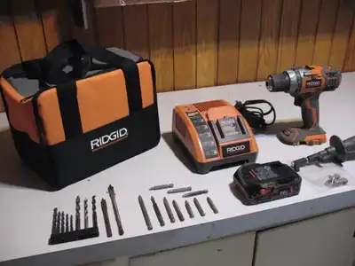 Complete RIDGID 18 Volt Drill Package with Accessories, View more
