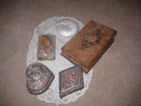 VINTAGE JEWELRY BOXES--wood/metal/onyx