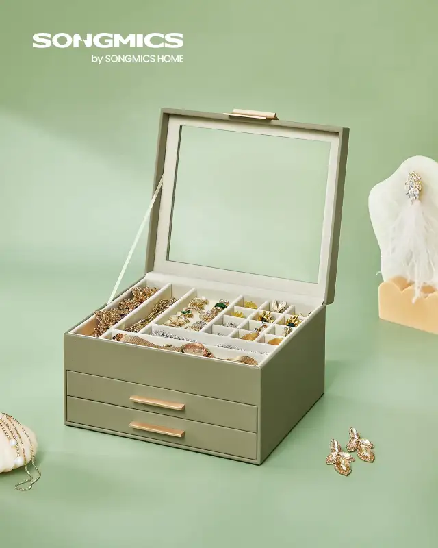 SONGMICS GISELLA Jewelry Box – Avocado Green & Gold in Jewellery & Watches in Oshawa / Durham Region - Image 3