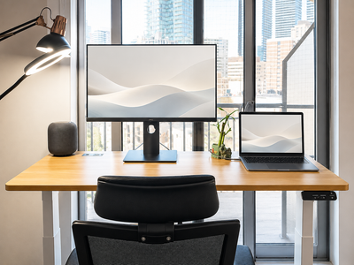 MOVING SALE - Electric Sit-Stand Adjustable Desk, Light Oak Top, View more