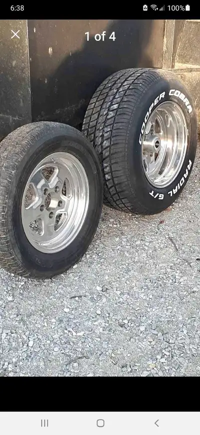 I have four Jegs aluminum five star wheels in perfect condition. The rears are 15x10j and 5x4.5 Ford...