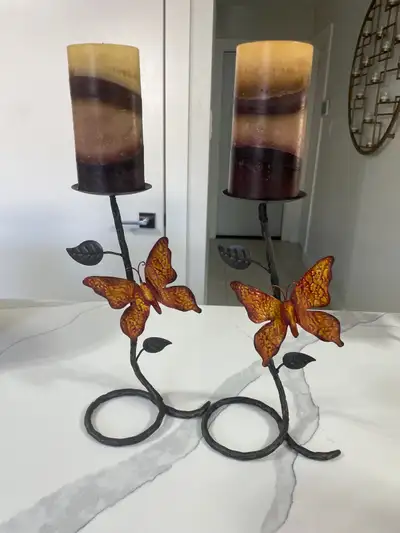 set of two candle holders with candles , View more