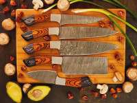 Handmade Damascus Steel Chef Knife Set Rosewood Handle 5PCS