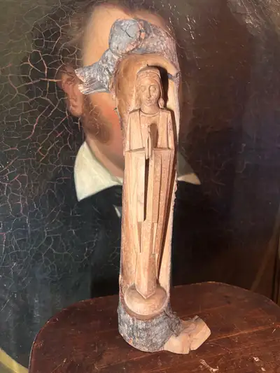  Early Hand-Carved Wood Bark Madonna – Santos Style Figure, View more