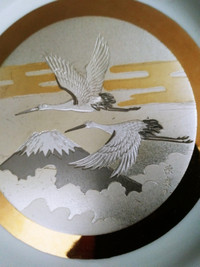 Chokin art wall plate, Japanese gold and silver gilded plate