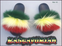 Fur Slippers Red Gold Green