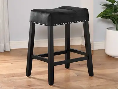 Lennon Black Velour Counter Height Saddle Stools, NEW in Boxes, View more