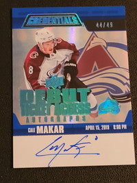 2019-20 UD Cale Makar Credentials Debut Ticket Blue Rookie Auto