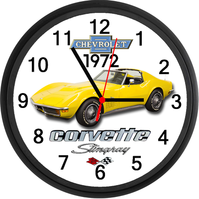 Brand new 10" custom designed wall clock featuring the 1972 Chevrolet Corvette Sting Ray Coupe. Cloc...