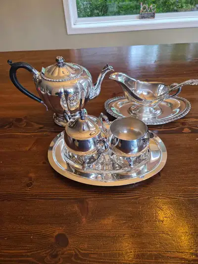 Silver Tea Set and Gravy Boat, View more