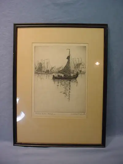 Ships In Harbour Etching - Woodruff K.Aykroyd 22/100 Print, View more